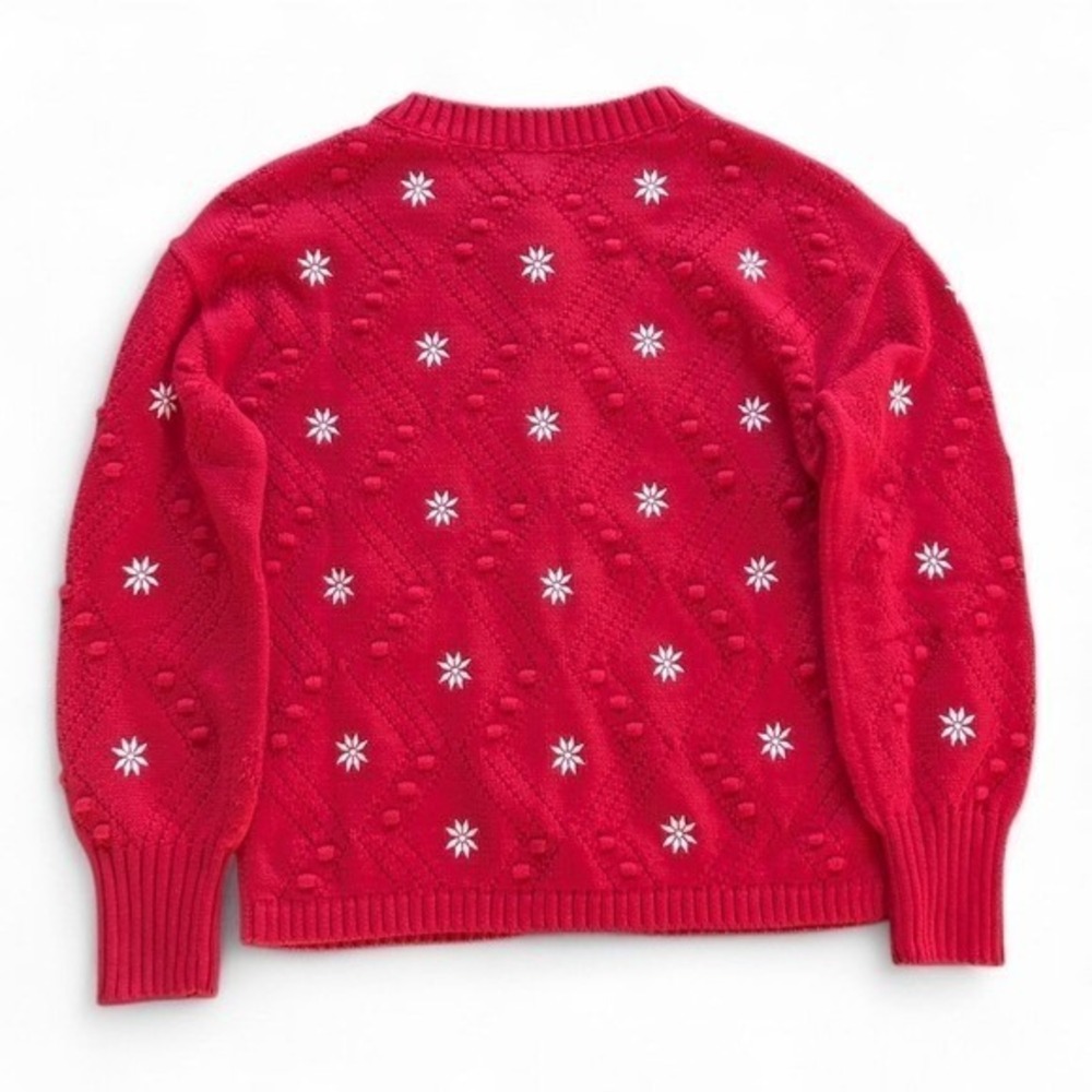Talbots Embroidered Snowflake Christmas Cardigan Red Sz S - Picture 5 of 9